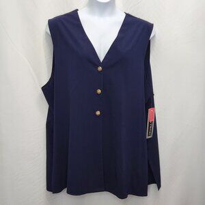 NEW Ronnie Philips Vest Tunic Top Womens 3X Navy Blue Plus Sleeveless Tank QQ14X